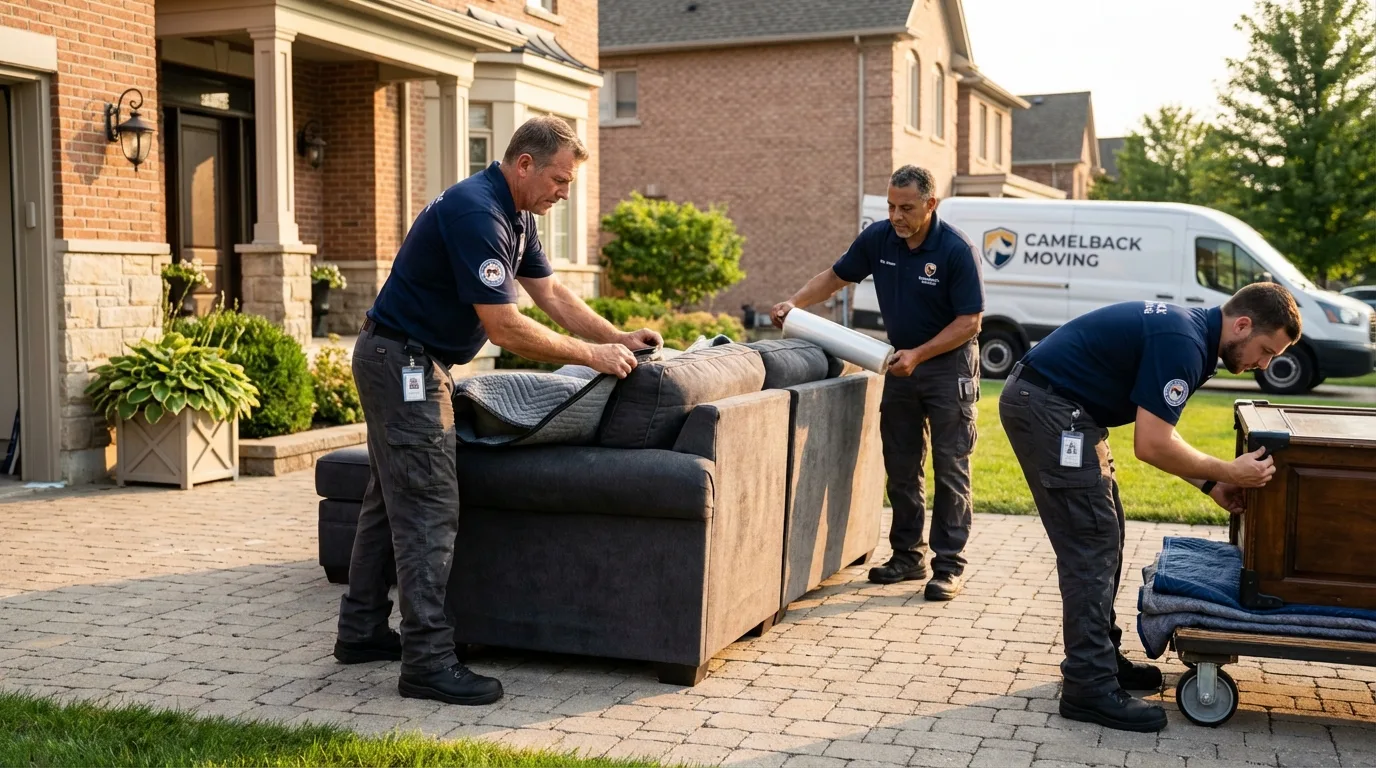 Large estate moving crew wrapping furniture in Fullerton, CA