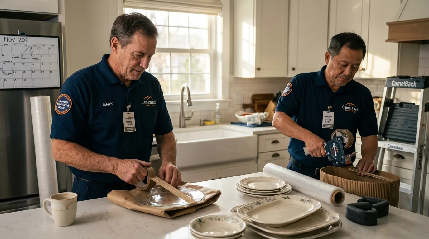 Professional crew packing kitchen dishware in Fullerton, CA